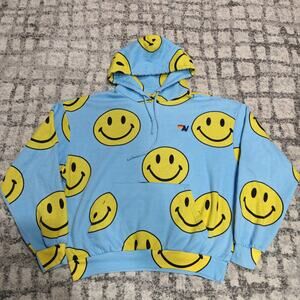 Aviator Nation Smiley Face All Over Print Hoodie Baby Blue XS Rare Colorway USA